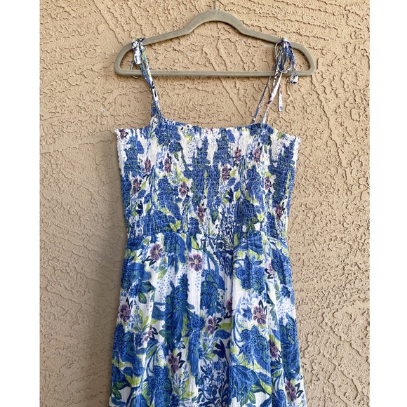 HAILEY & CO Blue White Purple & Green Floral Printed Smocked Tiered Maxi Dress L - Picture 5 of 13